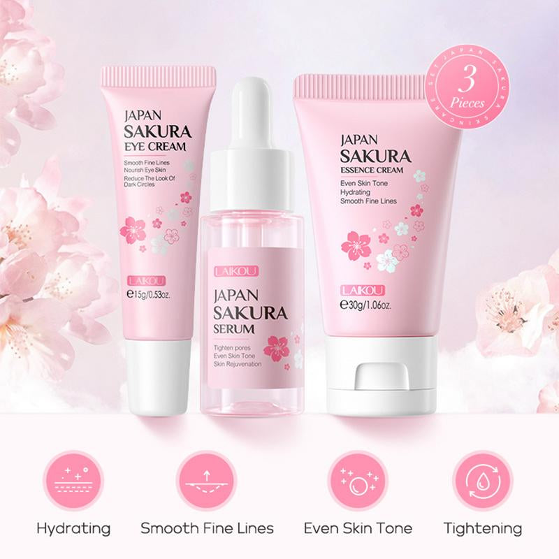 Sakura Facial Cleanser and Korean Face Serum Set - Anti-Acne Peeling Gel, Moisturizing Eye Cream, and Dark Circle Treatment for Women