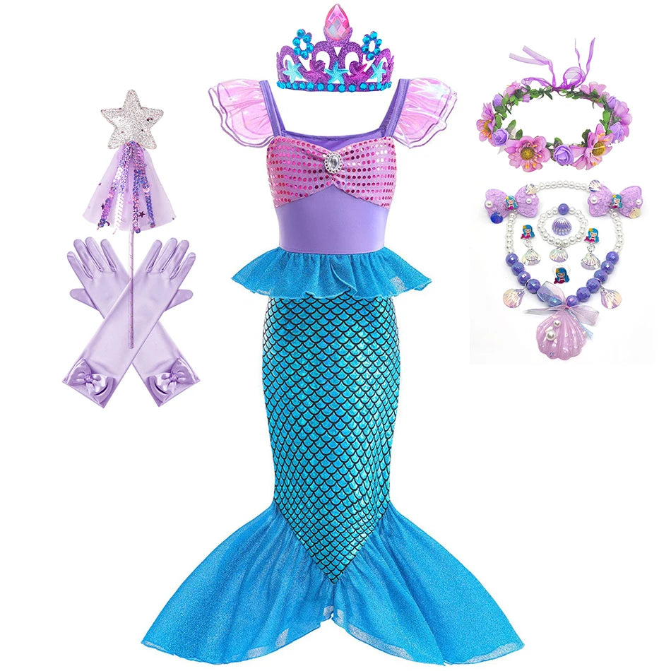 Mermaid Birthday Party Dress Summer Girl Mermaid Costume Carnival Anime Cosplay Outfits 2-10 Yrs Kids Fantasy Disguise Prom Gown