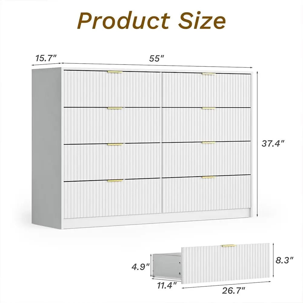 Dresser for Bedroom, 8 Drawer Double Dresser, Modern Chest of Drawers for Bedroom, Living Room, Entryway and Closet, 55" L x 15.