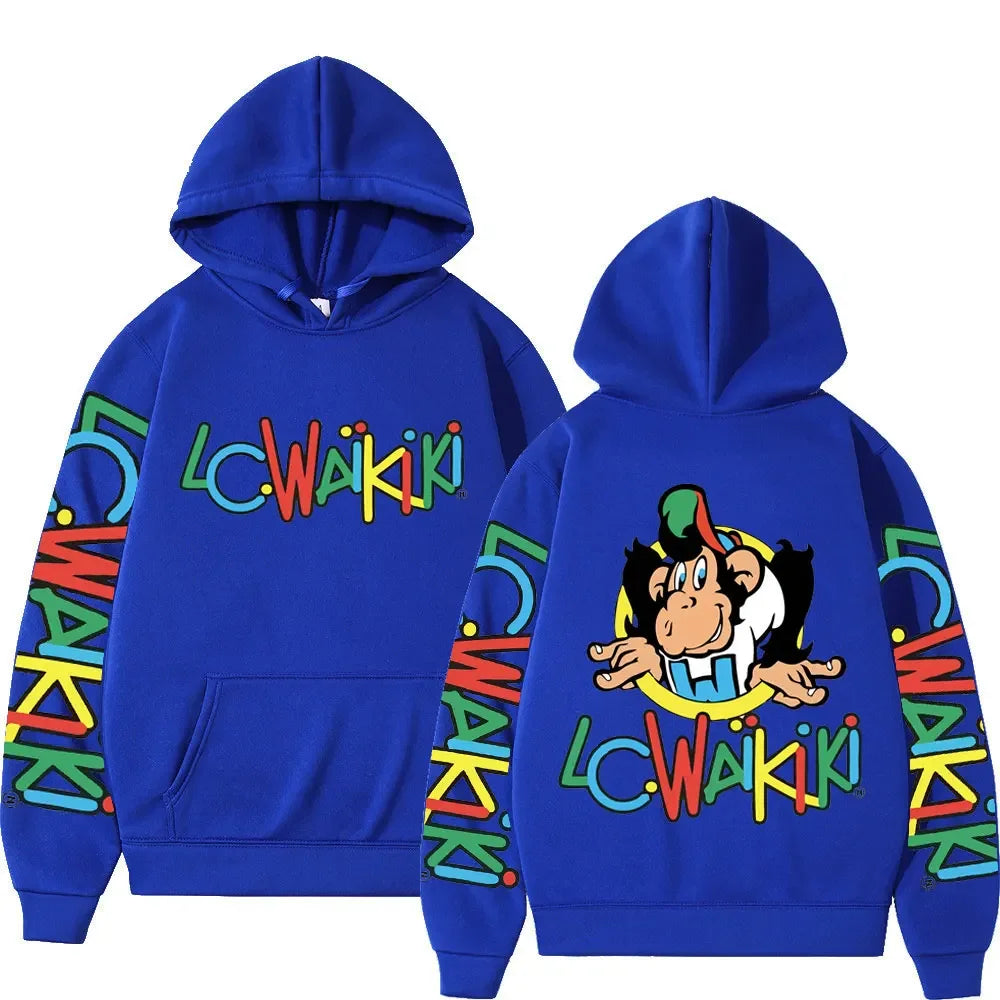 Funny Lc Waikiki Monkey Print Hoodies Limited Edition Y2k Aesthetics Sweatshirts Men Women Autumn Winter Fashion Pullovers Male