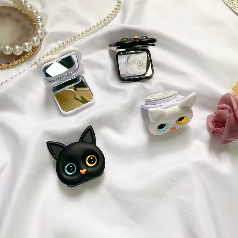 Charming 3D Cat Phone Grip & Makeup Mirror Stand - Stylish Adhesive Ring!