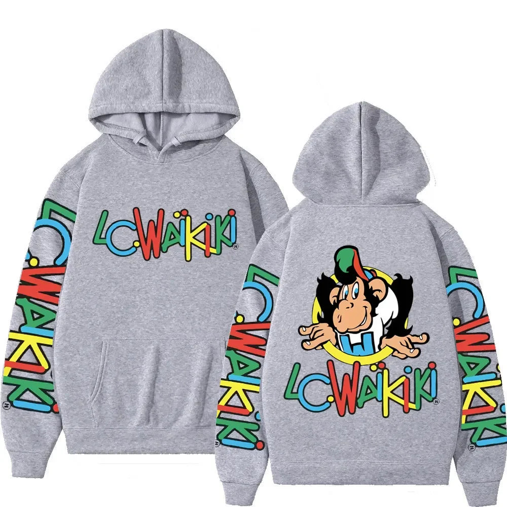 Funny Lc Waikiki Monkey Print Hoodies Limited Edition Y2k Aesthetics Sweatshirts Men Women Autumn Winter Fashion Pullovers Male