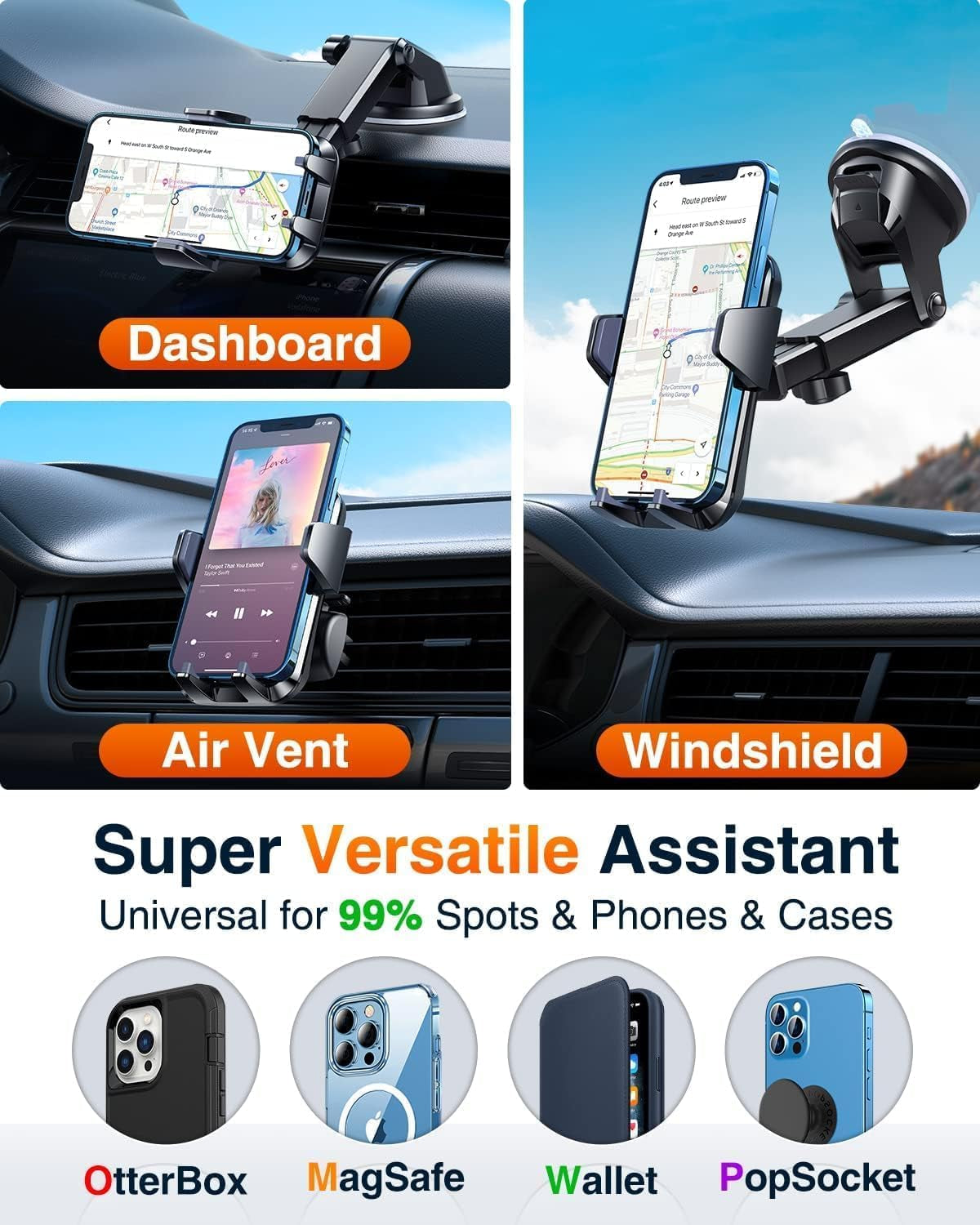 2025 Military-Grade Car Phone Holder - Ultra-Stable Suction Mount for Dashboard & Windshield - Compatible with iPhone 16 Pro Max, 15, 14, 13 & Samsung S25 Android