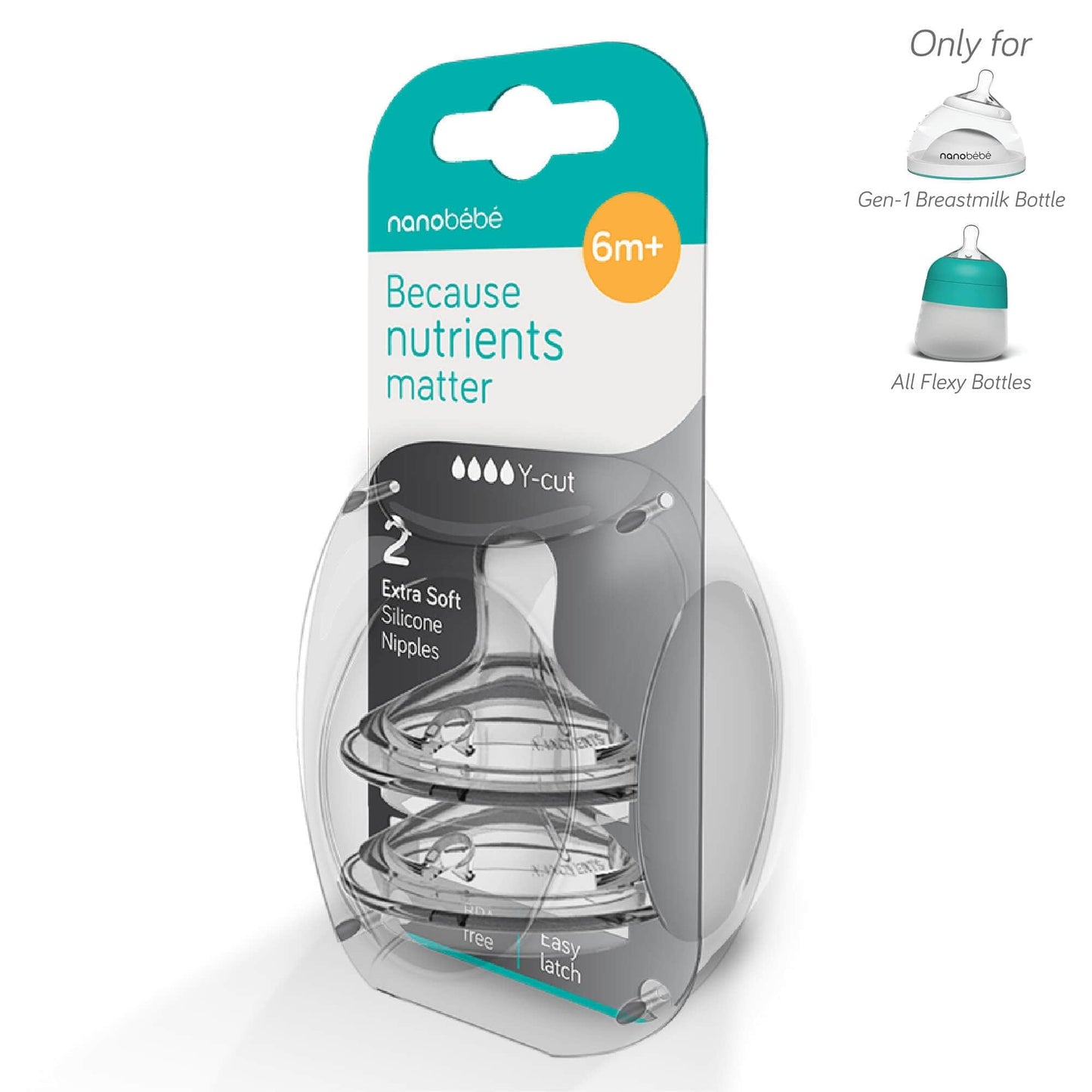 Nanobébé US Y-Cut / Gen 1 Silicone Baby Bottle Nipples, 2-Pack