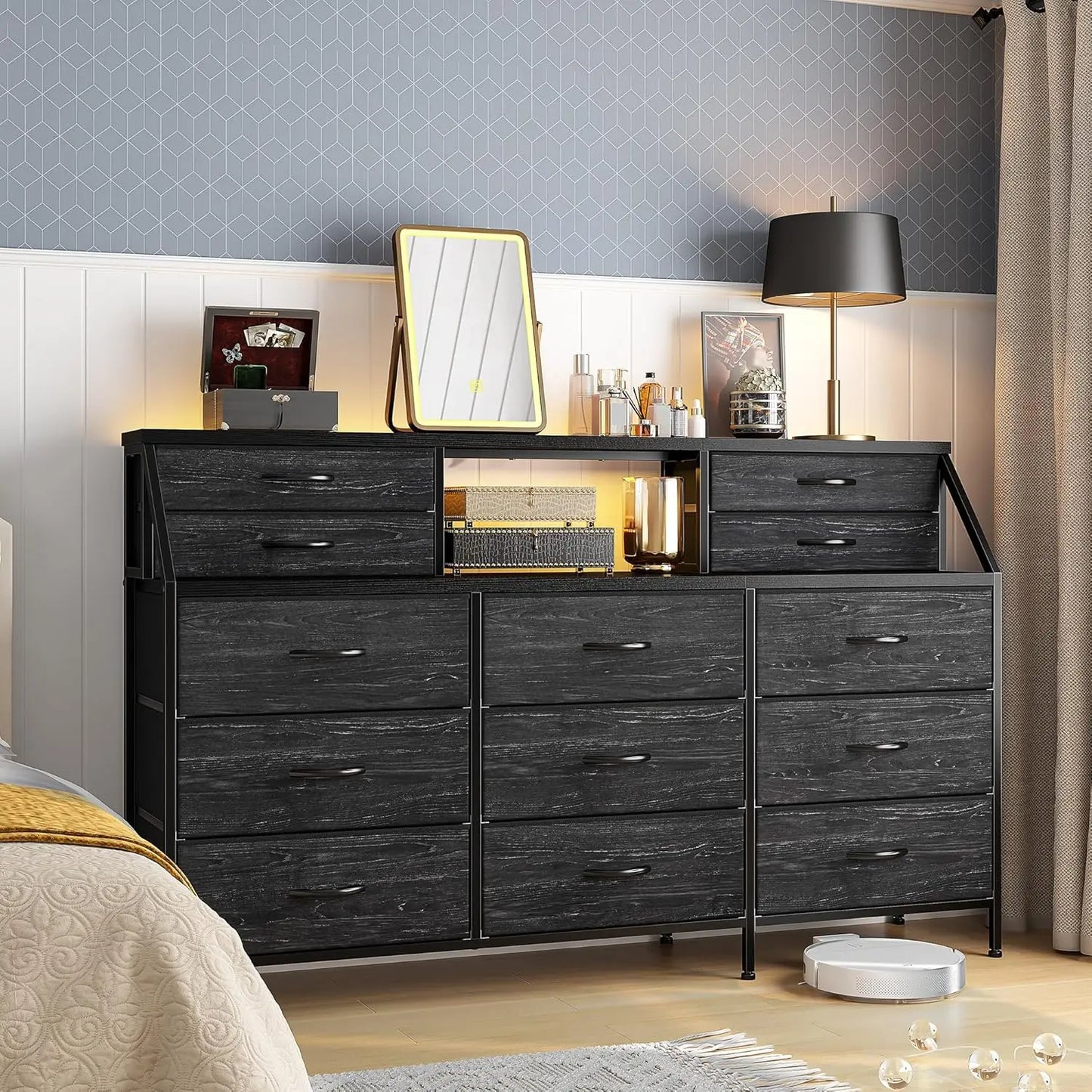 Dresser for Bedroom, Dresser with 13 Large Drawer, Dressers & Chests of Drawers, Dressers with 2 Shelves, Bedroom Dresser