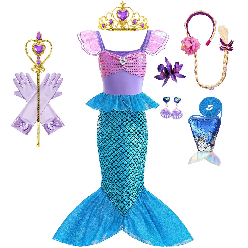 Mermaid Birthday Party Dress Summer Girl Mermaid Costume Carnival Anime Cosplay Outfits 2-10 Yrs Kids Fantasy Disguise Prom Gown