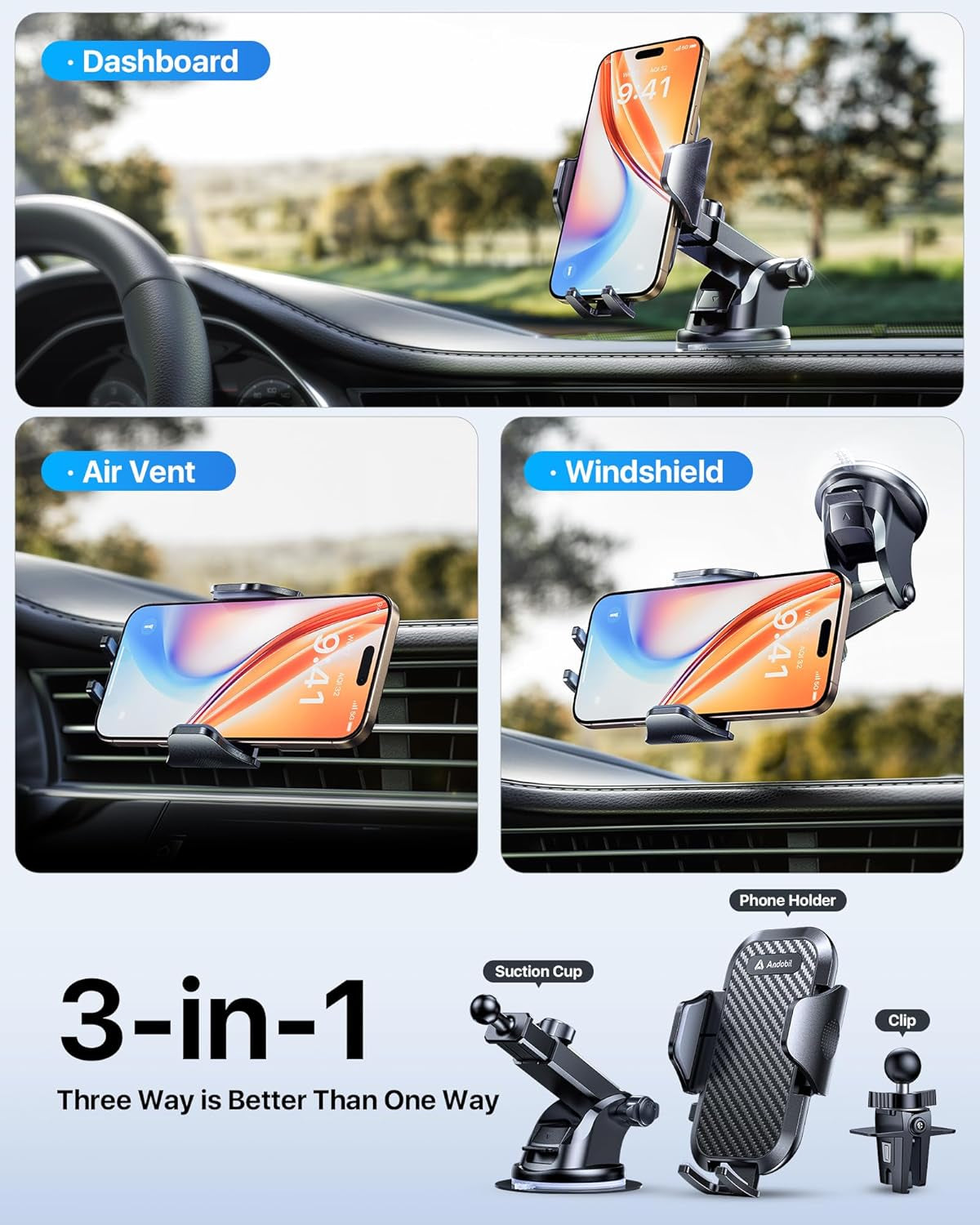 2025 Military-Grade Car Phone Holder - 85Lbs Suction Power, Ultimate Dashboard/Windshield/Vent Mount for iPhone 16/15 Pro Max & Samsung