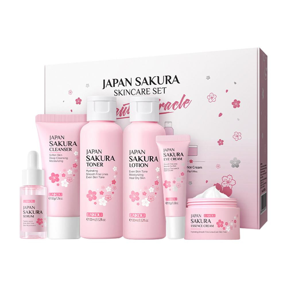 Sakura Facial Cleanser and Korean Face Serum Set - Anti-Acne Peeling Gel, Moisturizing Eye Cream, and Dark Circle Treatment for Women