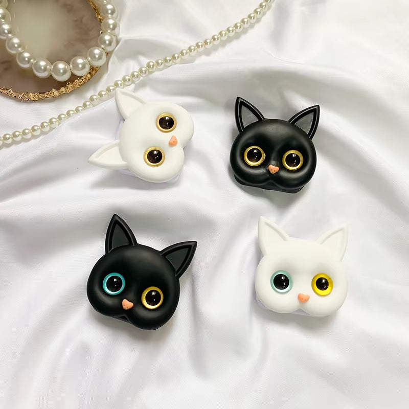 Charming 3D Cat Phone Grip & Makeup Mirror Stand - Stylish Adhesive Ring!