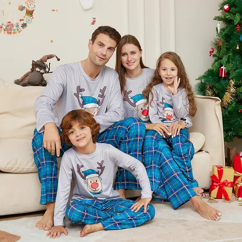 Xmas Gift for Family Cute Deer Plaid Pajamas Set Christmas Matching Outfits Women Men Boys Girls Clothing Sets Baby Dog Romper