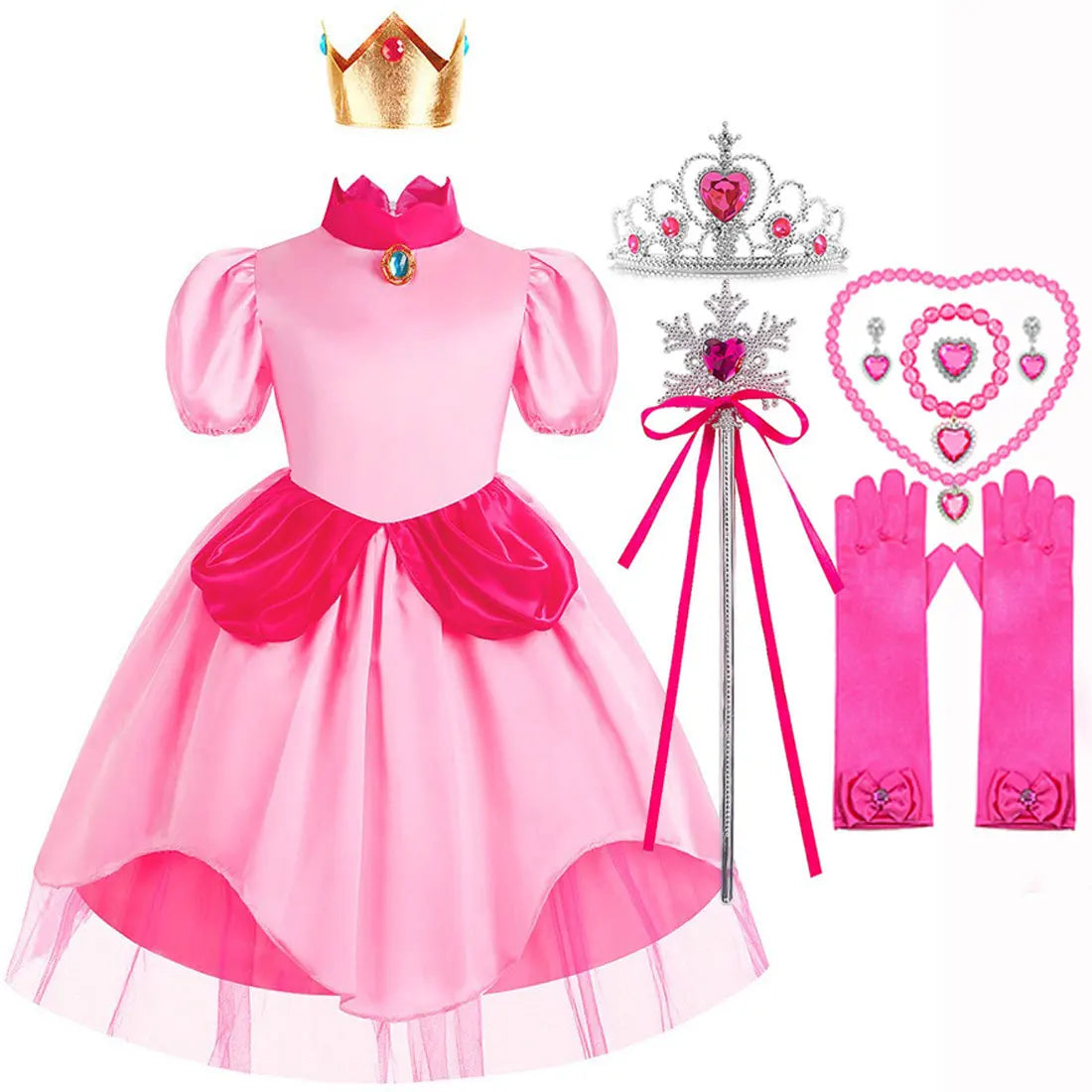 Peach Princess Costume Sweet Halloween Carnival Pink dress Comes with Crown Cosplay Children girl Fancy Dress For 2-10 Years