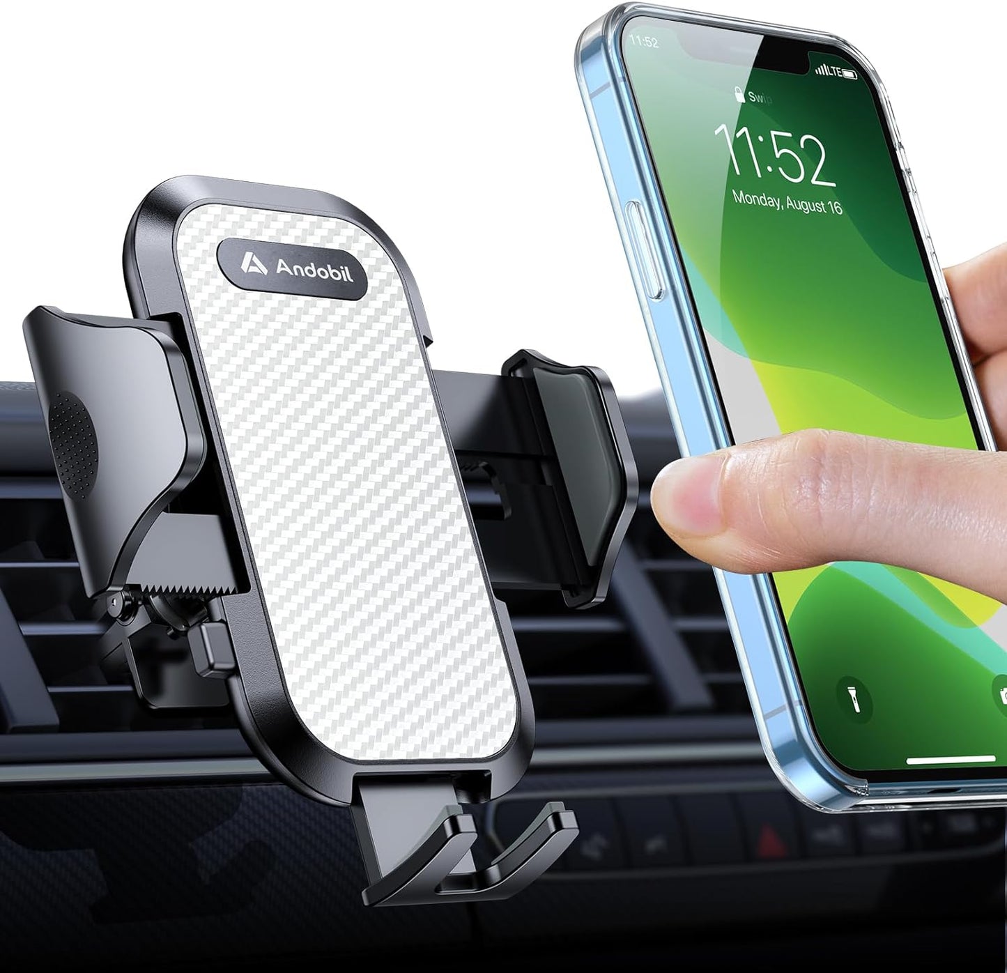 Sturdy Military-Grade Car Phone Holder - Secure Vent Mount for iPhone 16/15/14/13/12 Pro Max & Samsung S24 - Slip-Resistant Silver Design