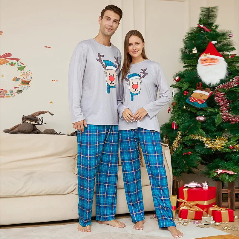 Xmas Gift for Family Cute Deer Plaid Pajamas Set Christmas Matching Outfits Women Men Boys Girls Clothing Sets Baby Dog Romper