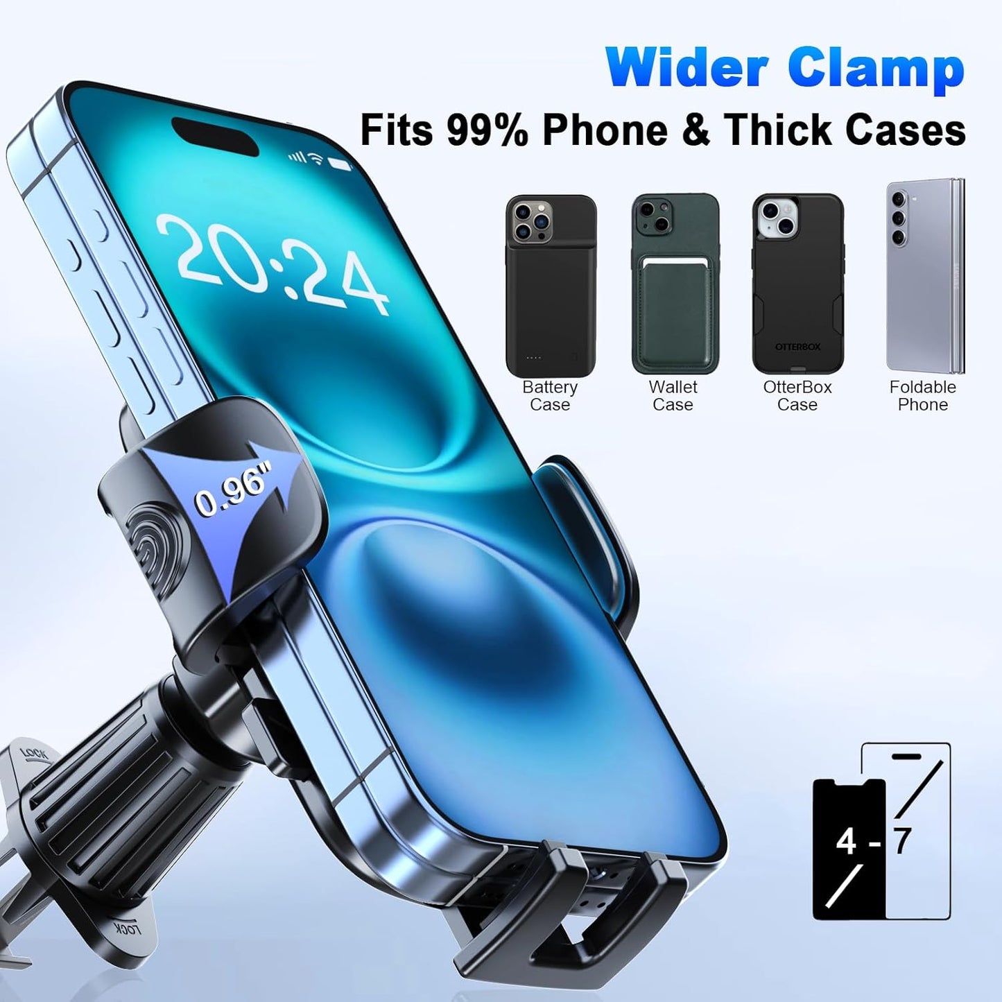 2025 Ultra-Stable Car Vent Phone Holder with Extended Metal Hook - Fits iPhone 16 Pro Max, 15 Plus, 14, 13, 12 & Samsung S24 Ultra, Pixel - Wider Clamp for Thicker Cases