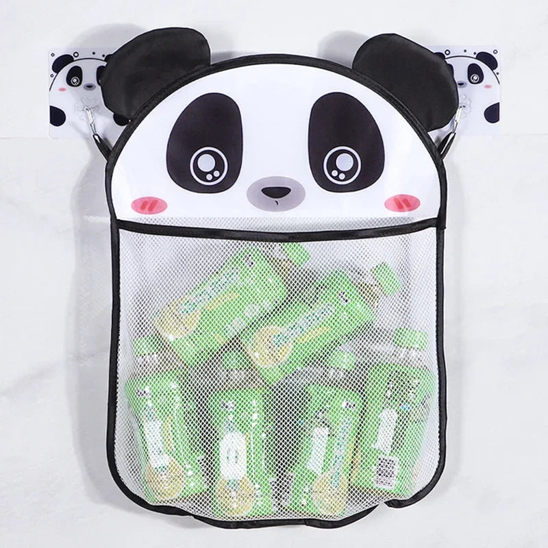 Cute Cartoon Transparent Multifunction Bath Toy Organizer Baby Bathroom Mesh Suspendable Shower Products Game Bag with 2pcs Hook