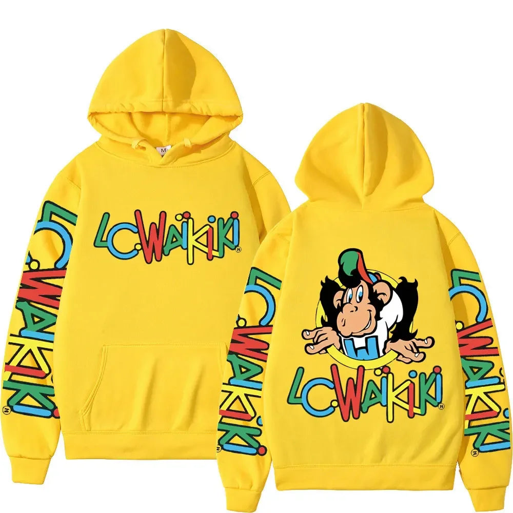 Funny Lc Waikiki Monkey Print Hoodies Limited Edition Y2k Aesthetics Sweatshirts Men Women Autumn Winter Fashion Pullovers Male