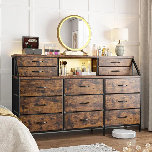 Dresser for Bedroom, Dresser with 13 Large Drawer, Dressers & Chests of Drawers, Dressers with 2 Shelves, Bedroom Dresser