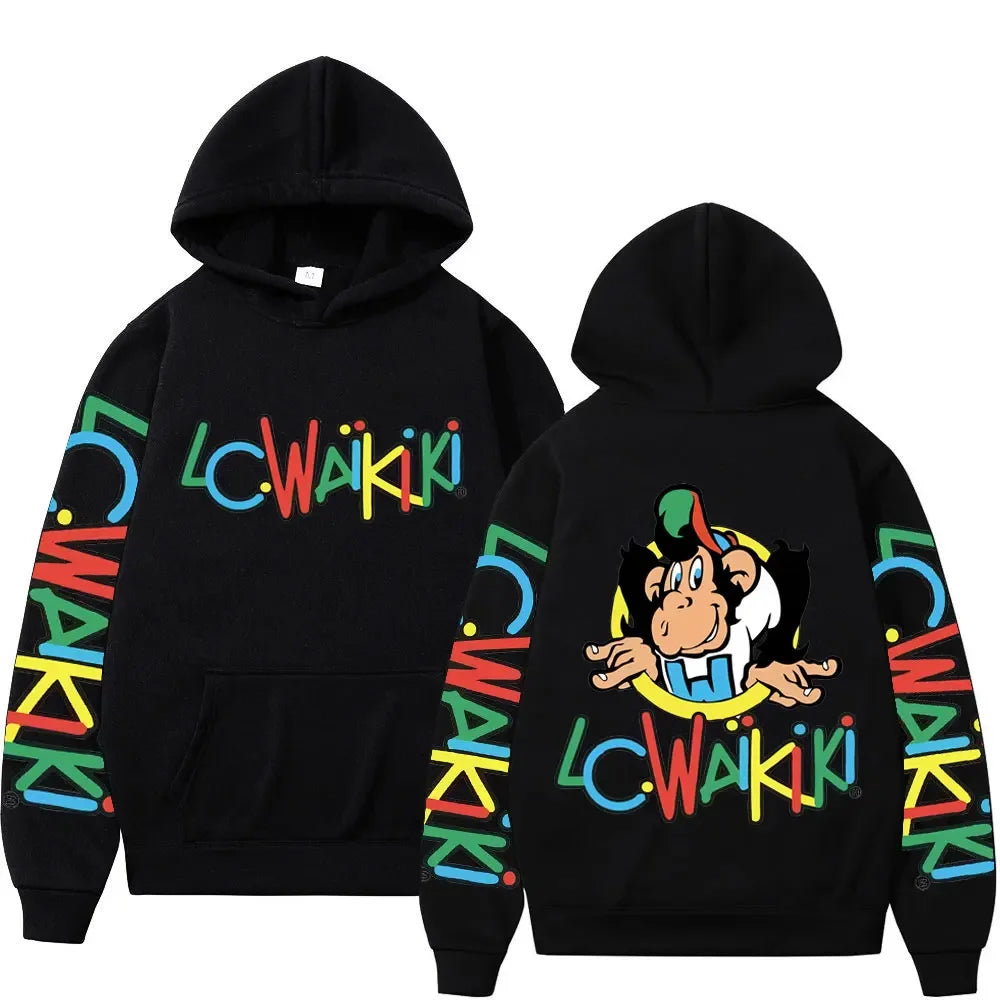 Funny Lc Waikiki Monkey Print Hoodies Limited Edition Y2k Aesthetics Sweatshirts Men Women Autumn Winter Fashion Pullovers Male