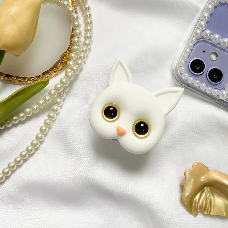 Charming 3D Cat Phone Grip & Makeup Mirror Stand - Stylish Adhesive Ring!