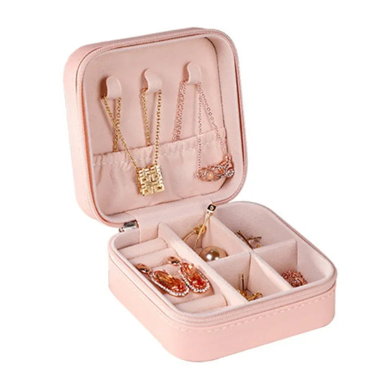 Mini jewelry storage box portable family travel earrings necklace storage box female ring organizer PU leather display box