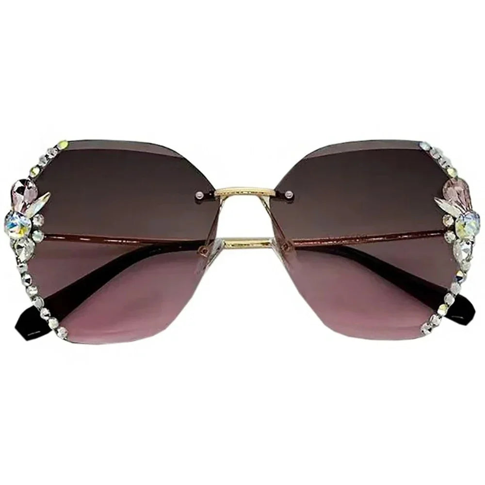 Elevate Your Style with Luxury 2025 Vintage Rimless Rhinestone Sunglasses – Trendy Gradient Lens Shades for Men and Women