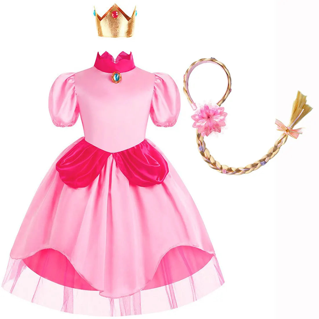 Peach Princess Costume Sweet Halloween Carnival Pink dress Comes with Crown Cosplay Children girl Fancy Dress For 2-10 Years