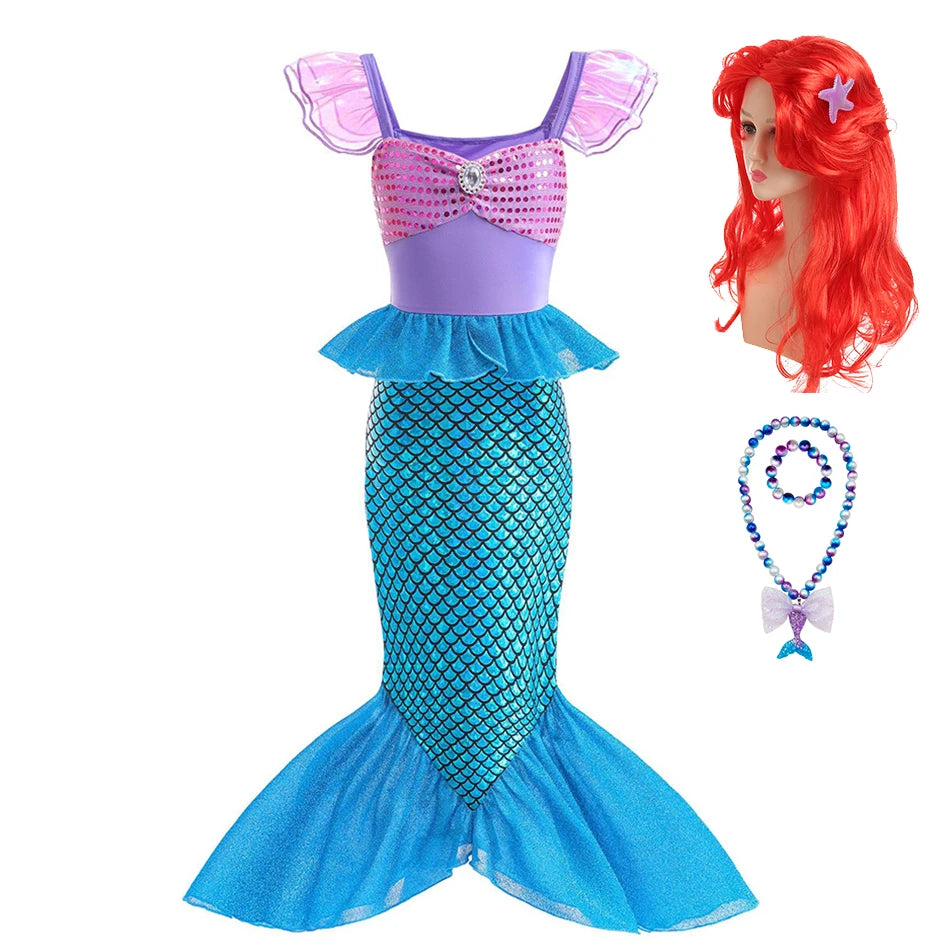 Mermaid Birthday Party Dress Summer Girl Mermaid Costume Carnival Anime Cosplay Outfits 2-10 Yrs Kids Fantasy Disguise Prom Gown