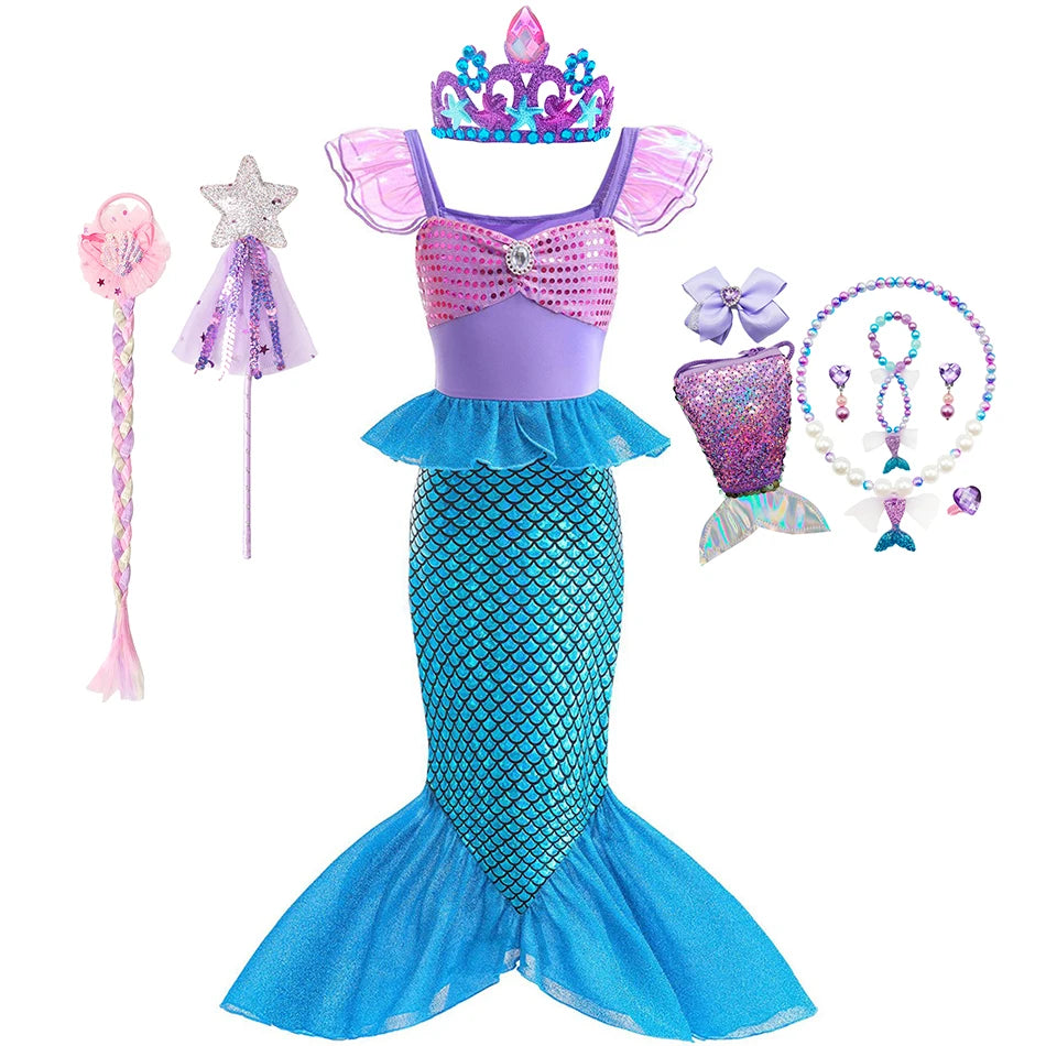 Mermaid Birthday Party Dress Summer Girl Mermaid Costume Carnival Anime Cosplay Outfits 2-10 Yrs Kids Fantasy Disguise Prom Gown