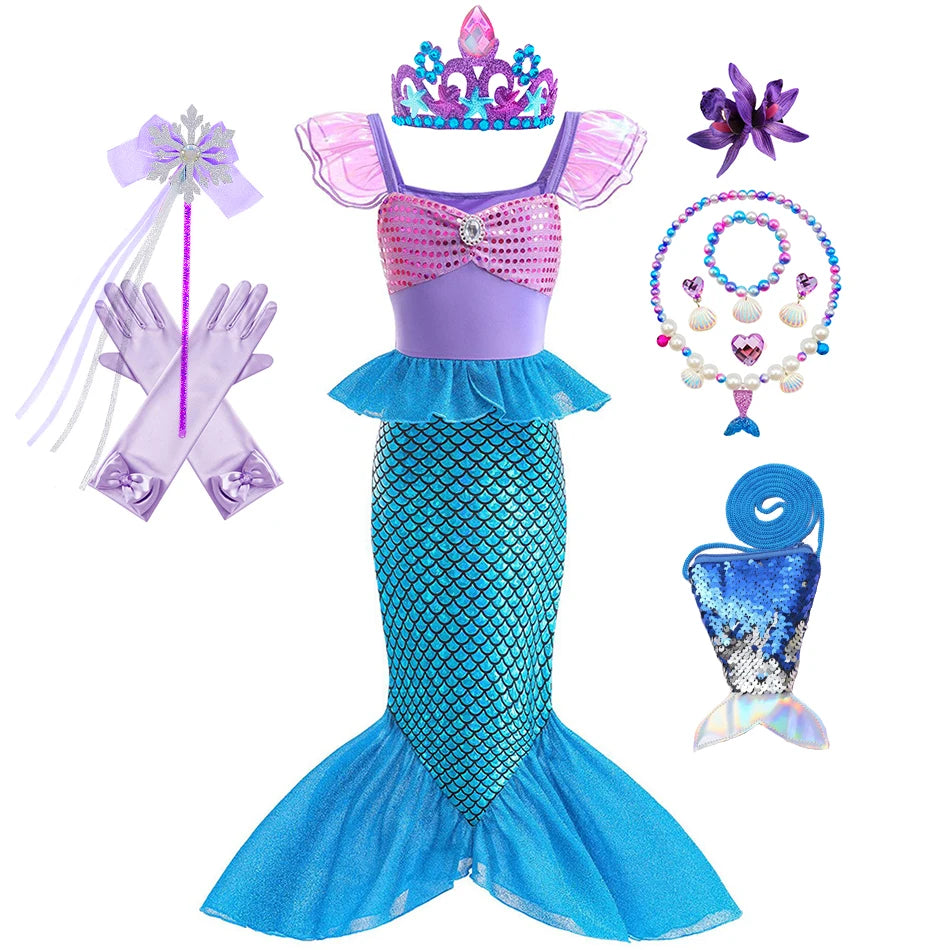 Mermaid Birthday Party Dress Summer Girl Mermaid Costume Carnival Anime Cosplay Outfits 2-10 Yrs Kids Fantasy Disguise Prom Gown