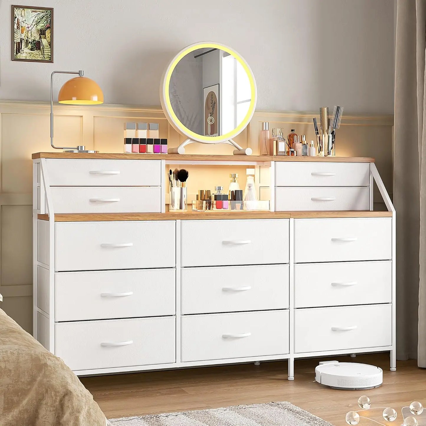 Dresser for Bedroom, Dresser with 13 Large Drawer, Dressers & Chests of Drawers, Dressers with 2 Shelves, Bedroom Dresser