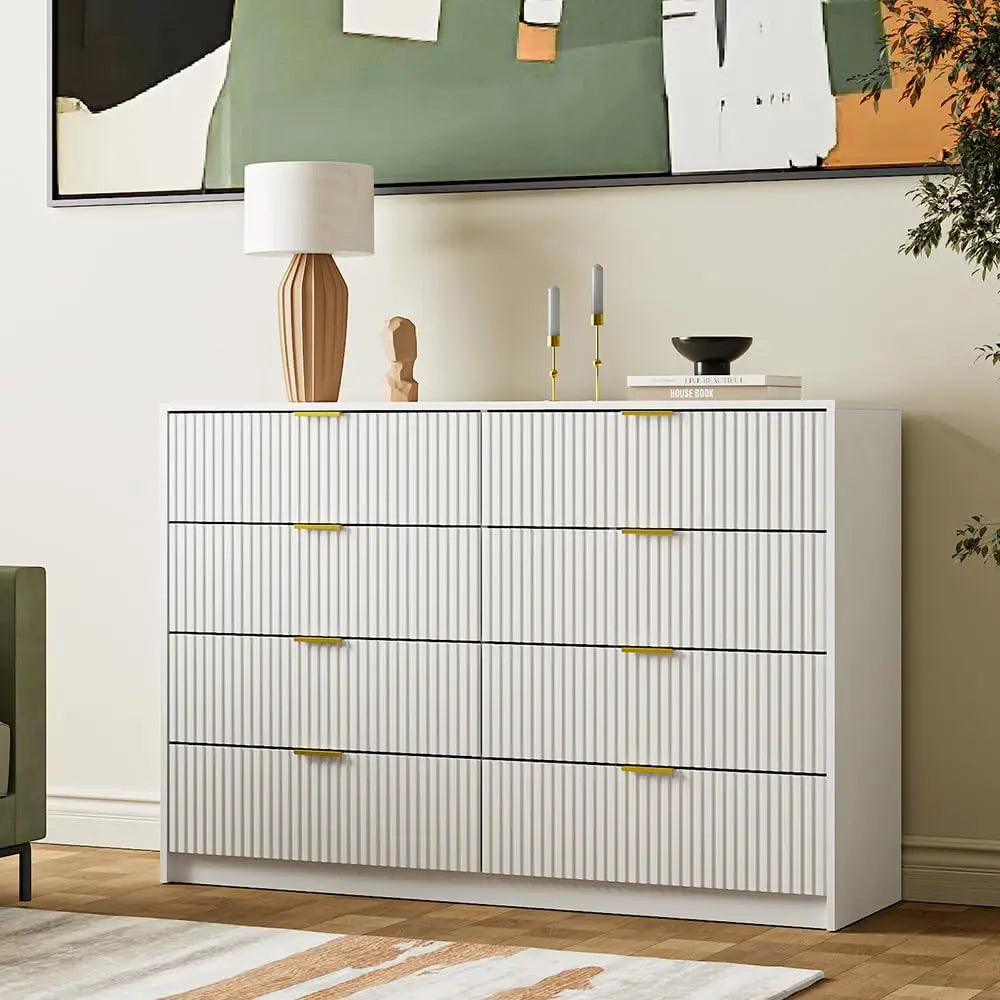 Dresser for Bedroom, 8 Drawer Double Dresser, Modern Chest of Drawers for Bedroom, Living Room, Entryway and Closet, 55" L x 15.