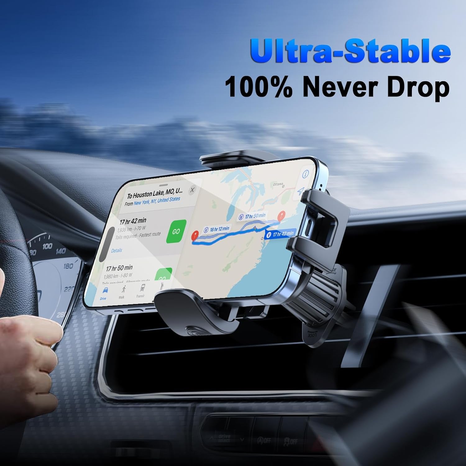 2025 Ultra-Stable Car Vent Phone Holder with Extended Metal Hook - Fits iPhone 16 Pro Max, 15 Plus, 14, 13, 12 & Samsung S24 Ultra, Pixel - Wider Clamp for Thicker Cases