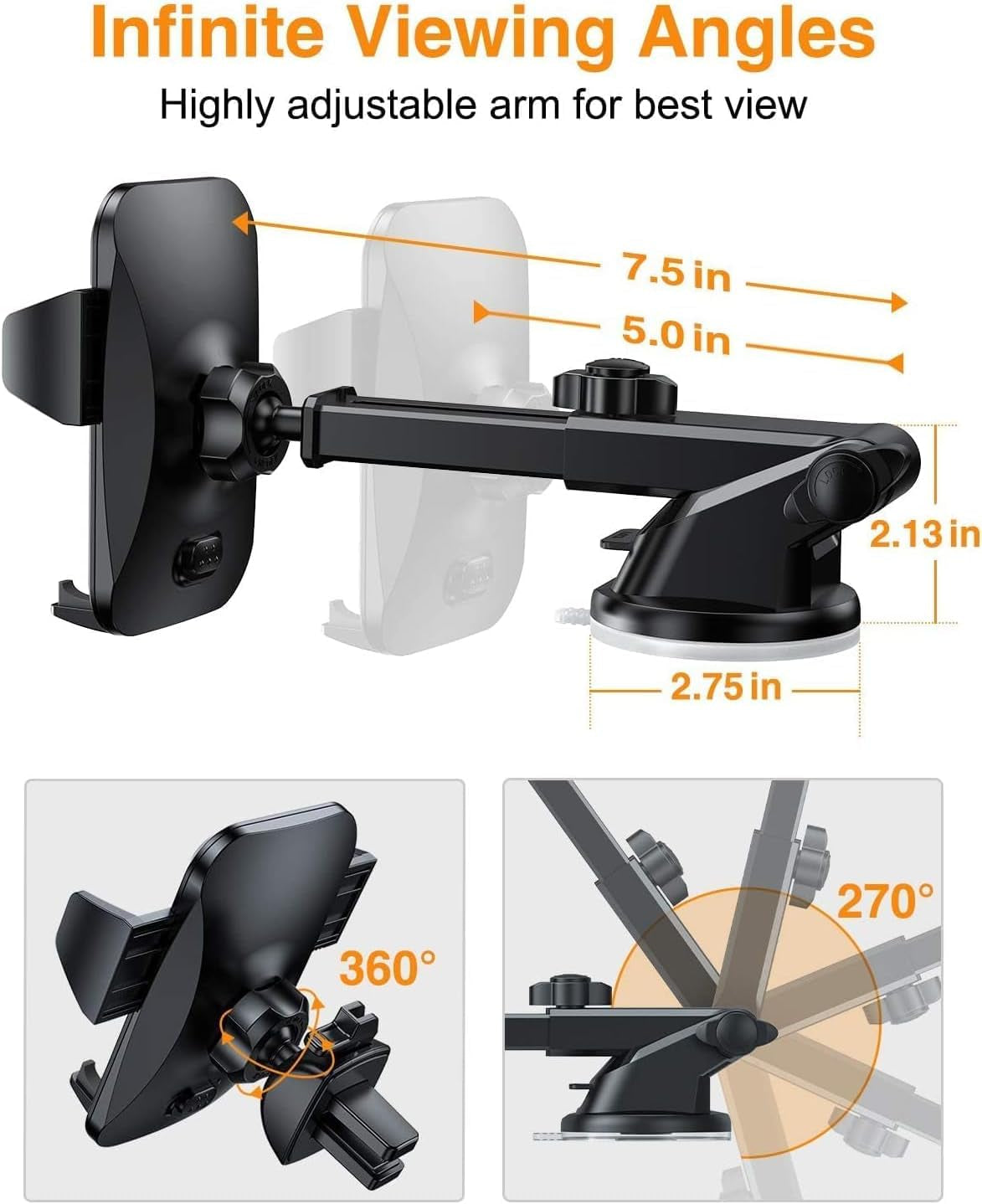 2025 Military-Grade Car Phone Holder - Ultra-Stable Suction Mount for Dashboard & Windshield - Compatible with iPhone 16 Pro Max, 15, 14, 13 & Samsung S25 Android