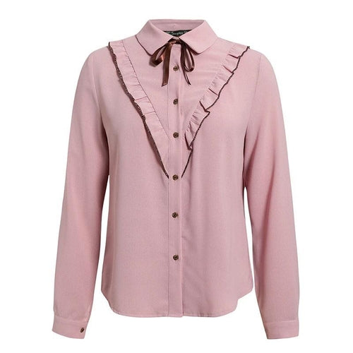 Sexy Pink Long Sleeve Neck Tie Elegant Office OL