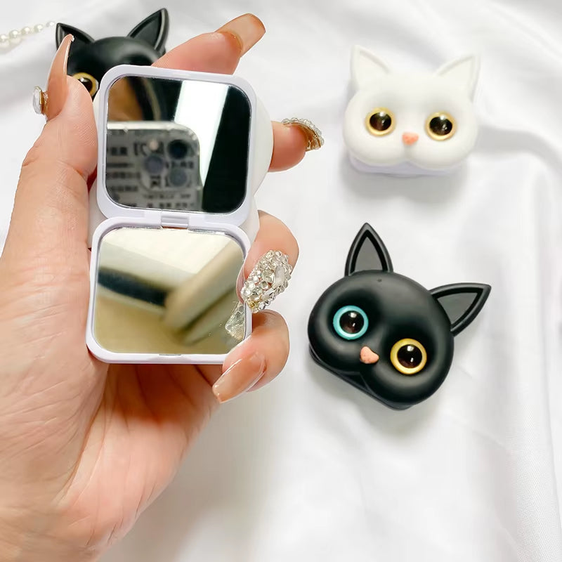 Charming 3D Cat Phone Grip & Makeup Mirror Stand - Stylish Adhesive Ring!