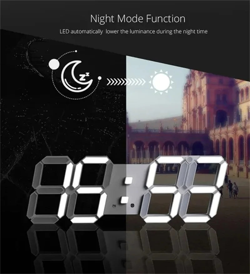 3D LED Digital Wall Clock with Date, Time, and Celsius Display - Alarm Clock and Nightlight for Home and Living Room Decor