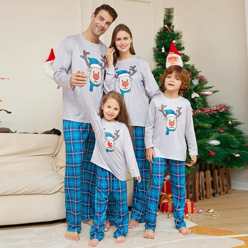 Xmas Gift for Family Cute Deer Plaid Pajamas Set Christmas Matching Outfits Women Men Boys Girls Clothing Sets Baby Dog Romper