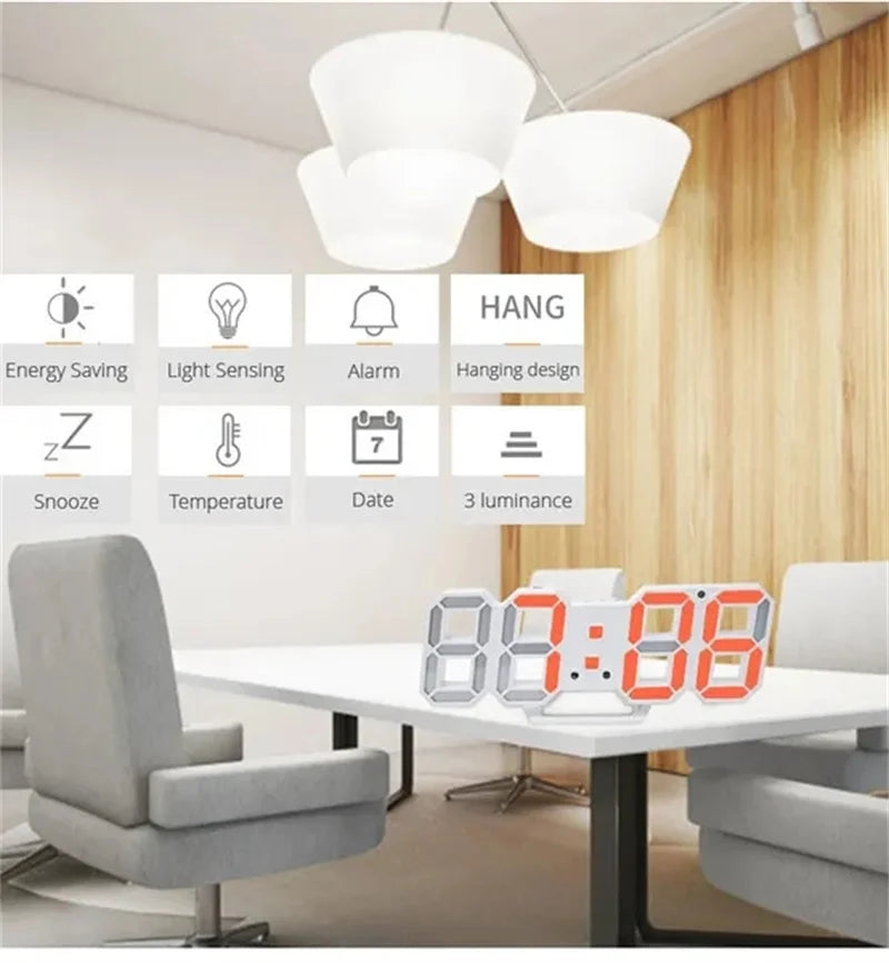 3D LED Digital Wall Clock with Date, Time, and Celsius Display - Alarm Clock and Nightlight for Home and Living Room Decor