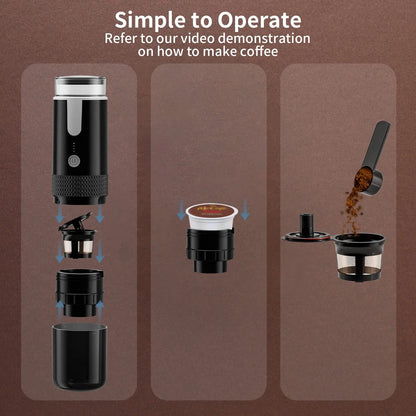 Compact Electric Coffee Maker for Ground Coffee and Capsules - Ideal for On-the-Go Brewing