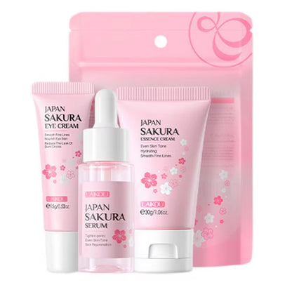 Sakura Facial Cleanser and Korean Face Serum Set - Anti-Acne Peeling Gel, Moisturizing Eye Cream, and Dark Circle Treatment for Women