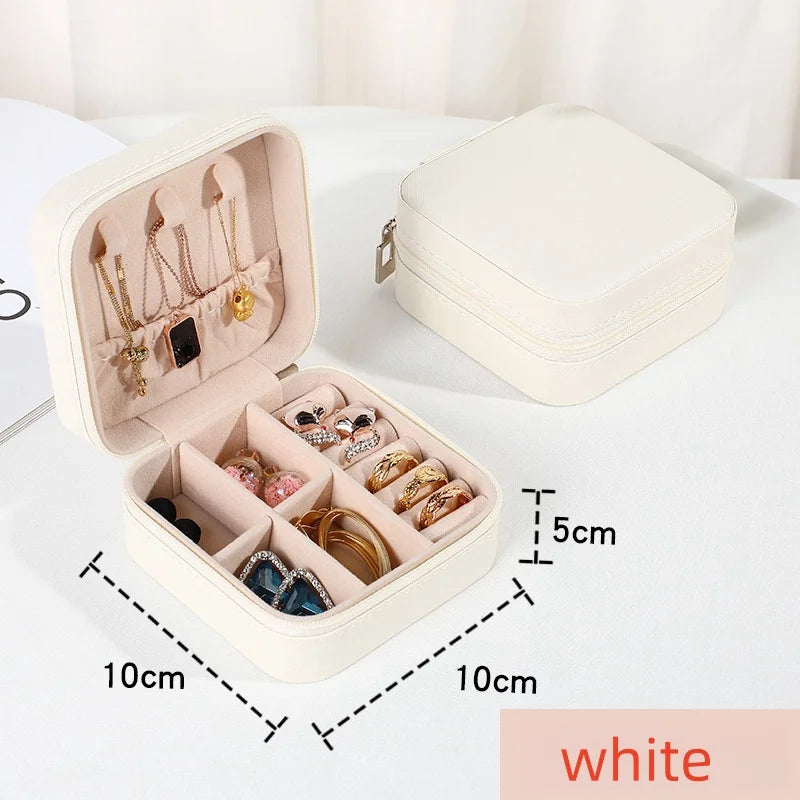 Mini jewelry storage box portable family travel earrings necklace storage box female ring organizer PU leather display box