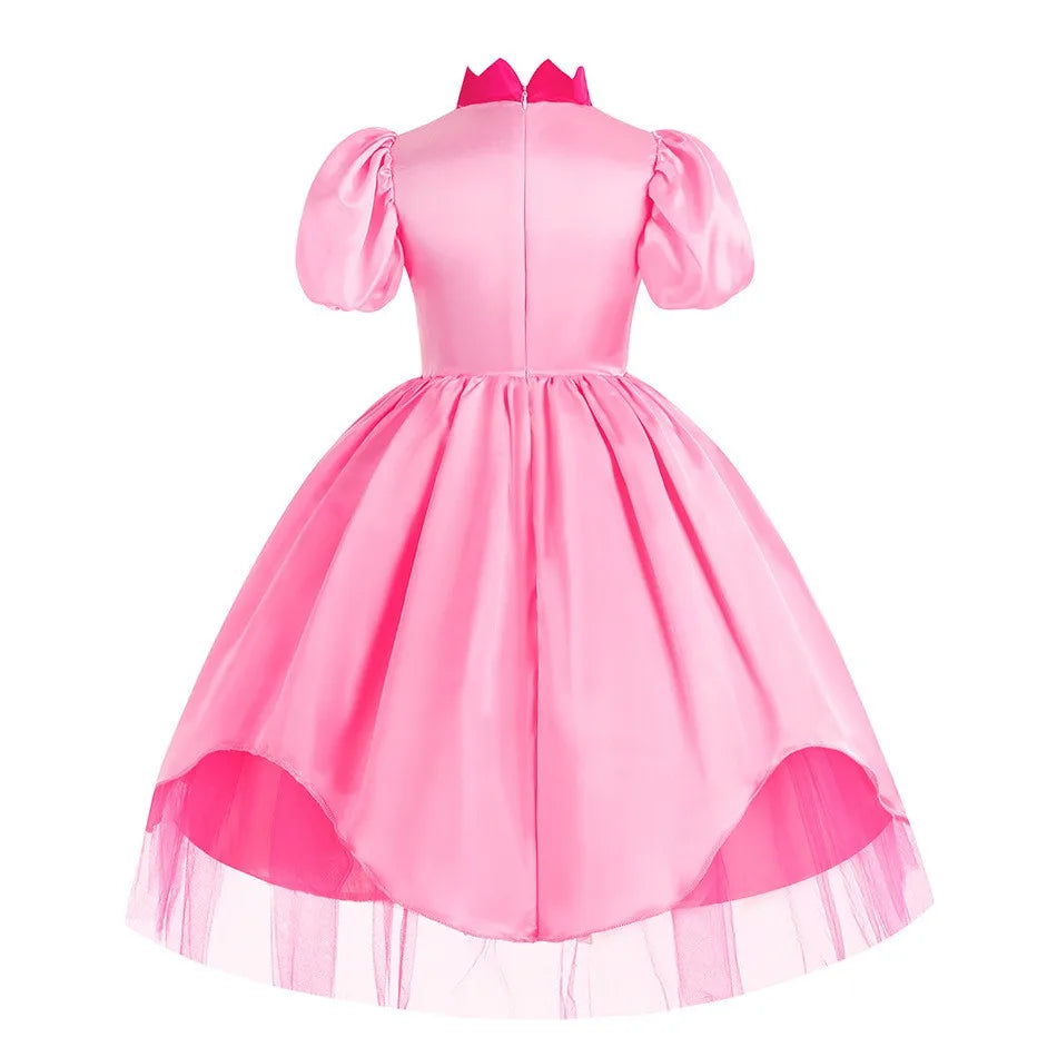 Peach Princess Costume Sweet Halloween Carnival Pink dress Comes with Crown Cosplay Children girl Fancy Dress For 2-10 Years