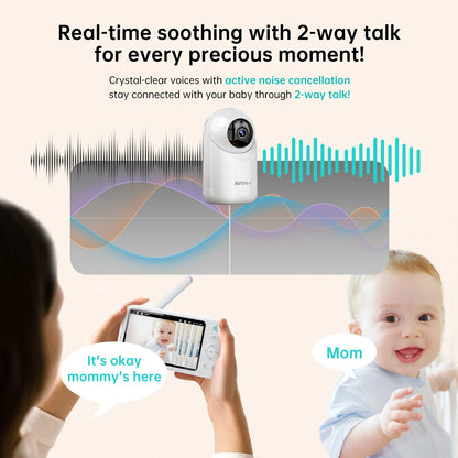 2K Video Baby Monitor, 3600Ft Long Range No Wifi Baby Monitor with 2 Cameras and Audio, 5.5" Split Display, AI Cry Detect, IR Night Vision, 2-Way Audio, 6000Mah