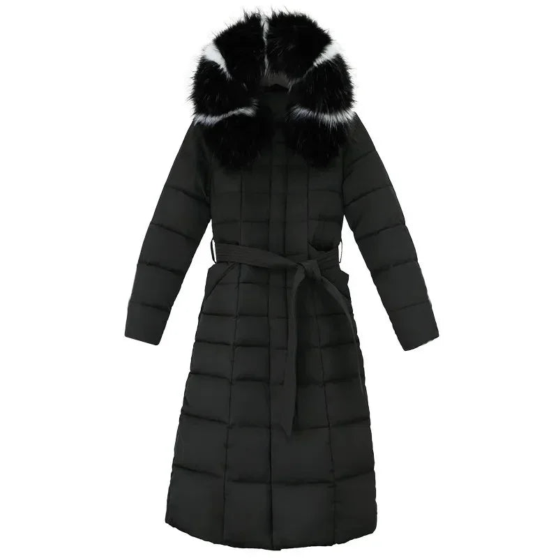 2025 New Winter Jacket Women Parkas Fur Collar Hooded Cotton Padded Long Coat Korean Loose Warm Thicken Outwear