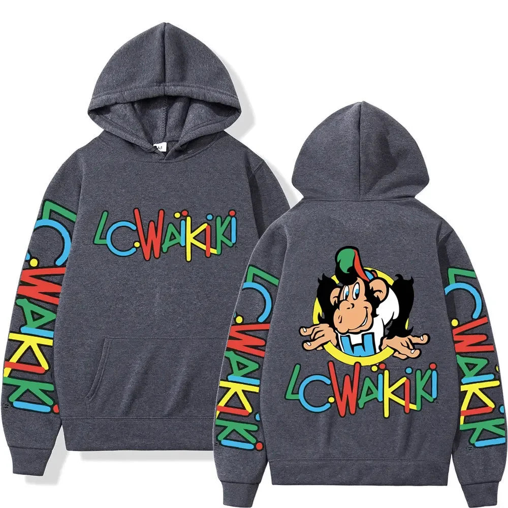 Funny Lc Waikiki Monkey Print Hoodies Limited Edition Y2k Aesthetics Sweatshirts Men Women Autumn Winter Fashion Pullovers Male