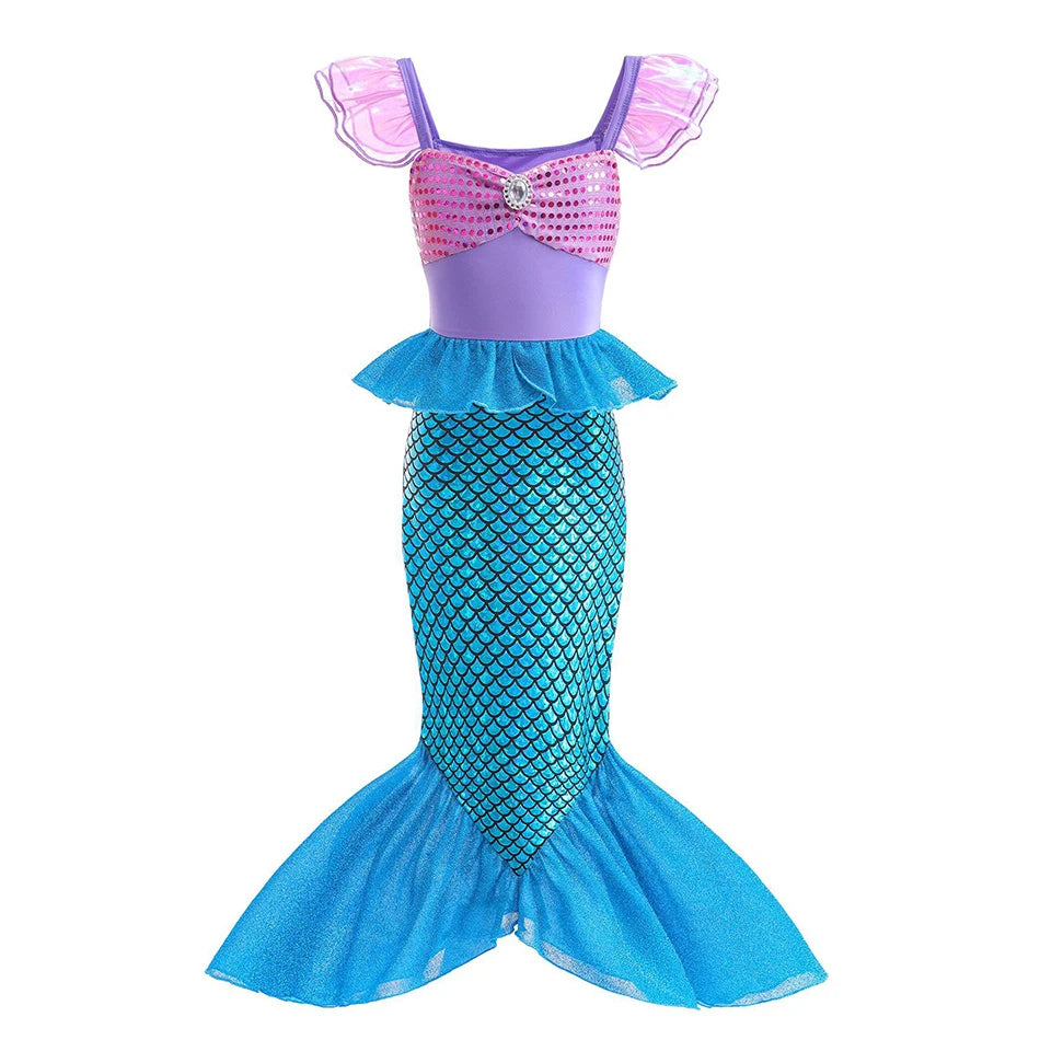 Mermaid Birthday Party Dress Summer Girl Mermaid Costume Carnival Anime Cosplay Outfits 2-10 Yrs Kids Fantasy Disguise Prom Gown