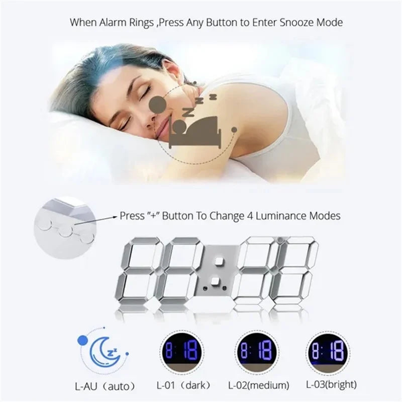 3D LED Digital Wall Clock with Date, Time, and Celsius Display - Alarm Clock and Nightlight for Home and Living Room Decor