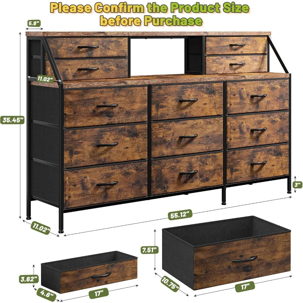 Dresser for Bedroom, Dresser with 13 Large Drawer, Dressers & Chests of Drawers, Dressers with 2 Shelves, Bedroom Dresser