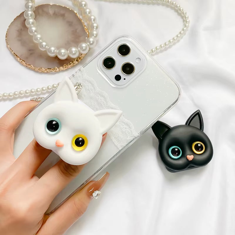 Charming 3D Cat Phone Grip & Makeup Mirror Stand - Stylish Adhesive Ring!