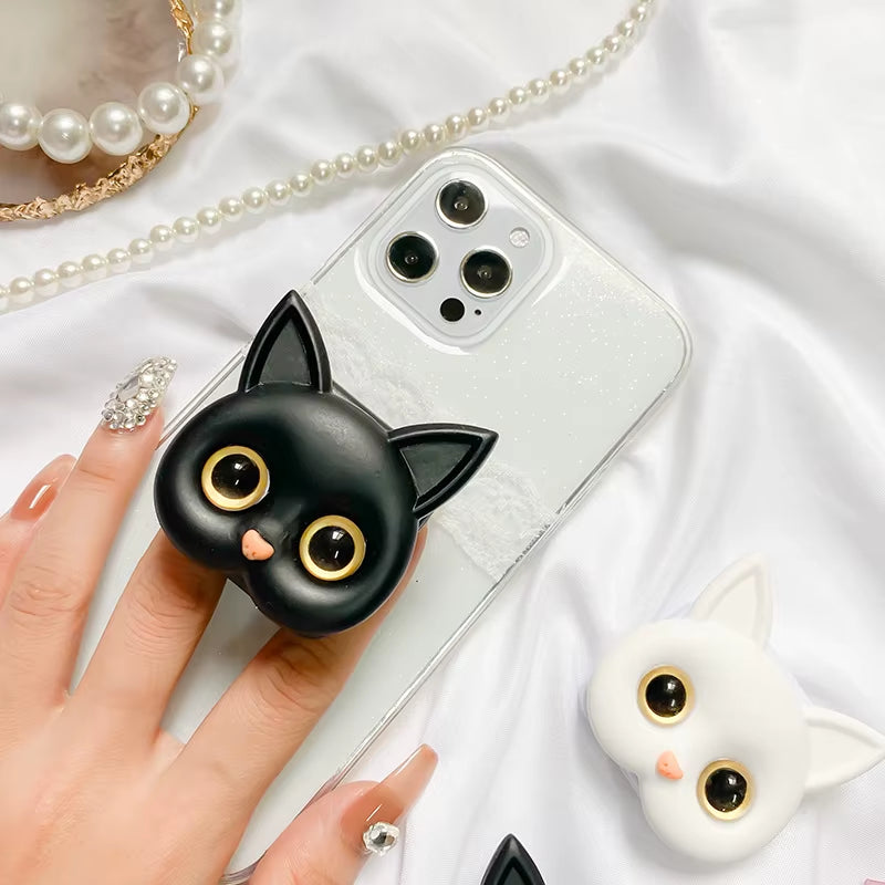 Charming 3D Cat Phone Grip & Makeup Mirror Stand - Stylish Adhesive Ring!